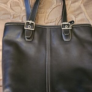 Coach Black Leather Shoulder Bag with Silver Buckle Details